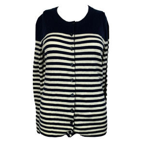 Gap Cardigan Womens Sz M Navy Blue White Striped‎ Sweater Cotton Button